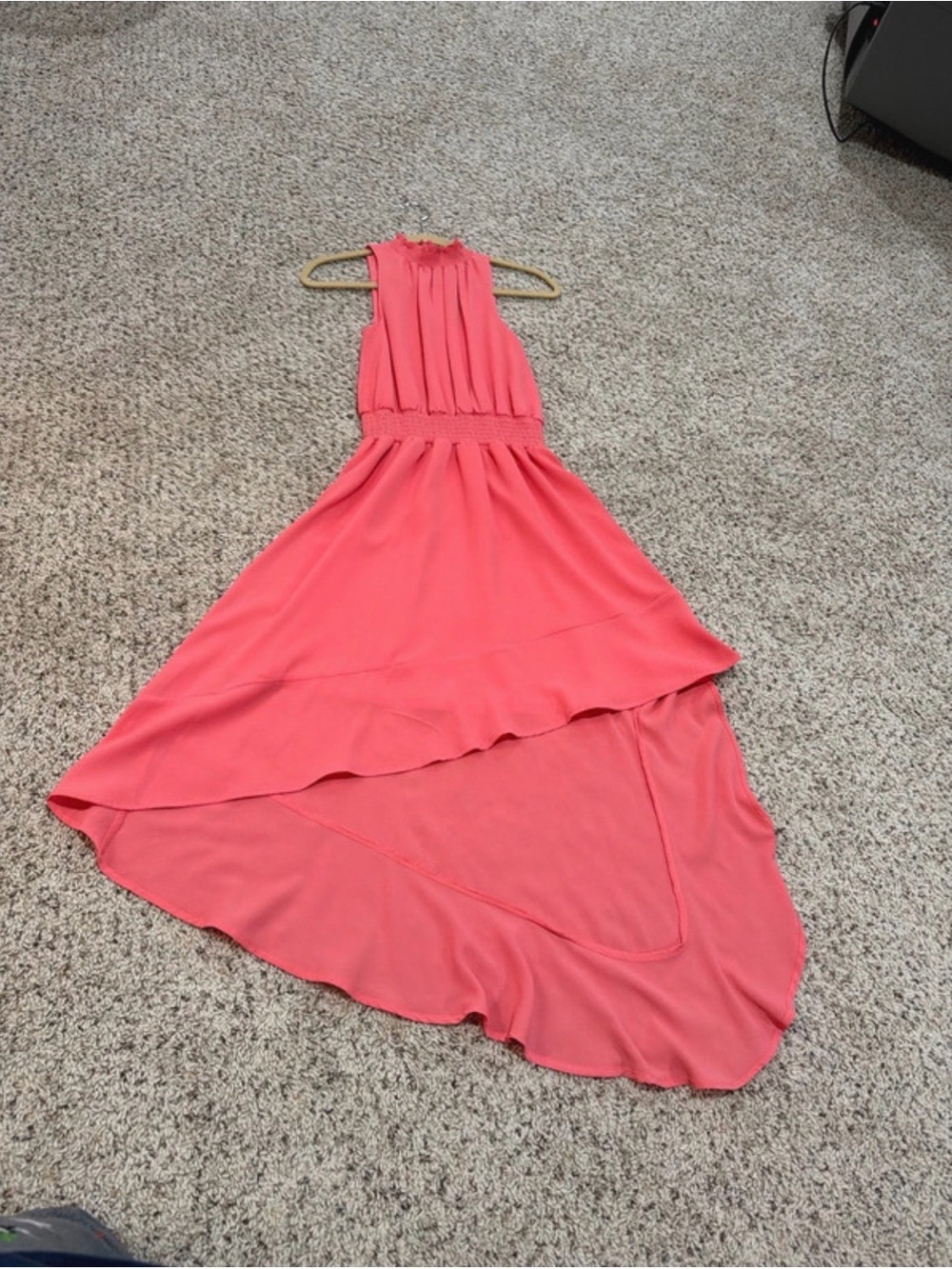 belle sky Coral High-Low Halter Dress